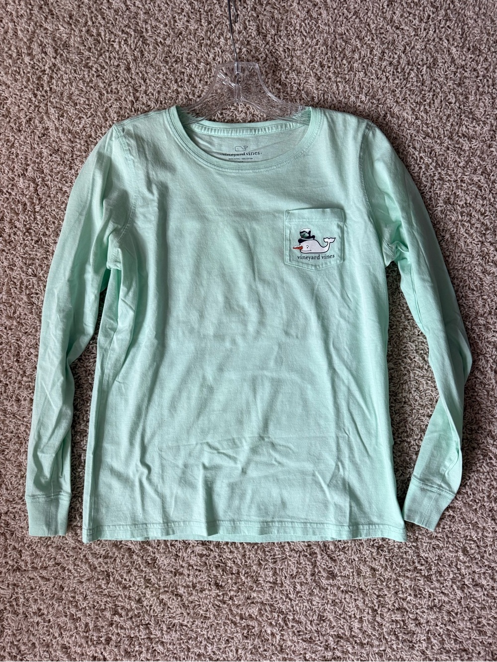 Vineyard Vines Womens Long-Sleeve Pocket Tee - Mint Happy Holidays Snowman XS